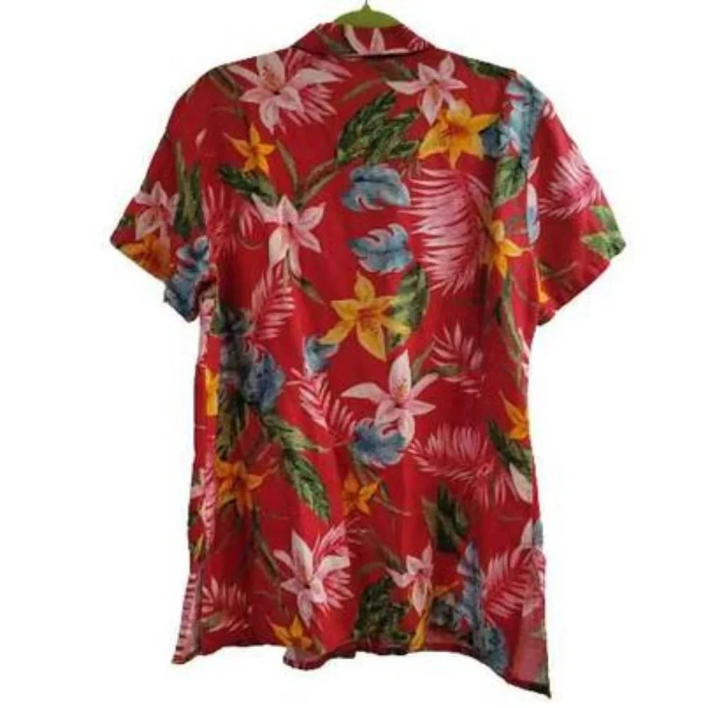 Chico's Design Hawaiian Tropical Linen Blend Shirt Blouse Chico Size 2 Large - Picture 2 of 7